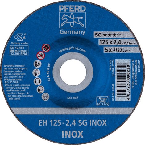 PFERD TOOLS Trennscheibe EH 125x2,4x22,23 mm gekröpft Leistungslinie SG INOX für Edelstahl 25 Stk (1/5)