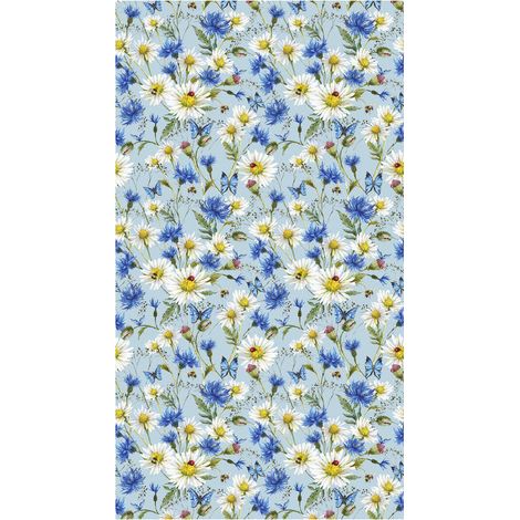 Flowers, rideau imprimé pâquerettes et fleurs bleues et papillons 140x245 cm, 1 pièce (1/2)
