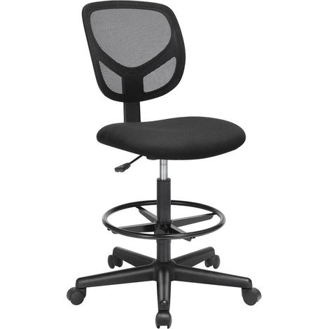Taburete con reposapiés circular altura ajustable asiento ergonómico giratorio silla de oficina sin reposabrazos revestimiento de asiento de tela carga máxima 120 kg negro 120007702 (1/5)