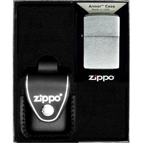 ZIPPO Feuerzeugset CHROME BRUSHED ARMOR Geschenkset Nr. 3