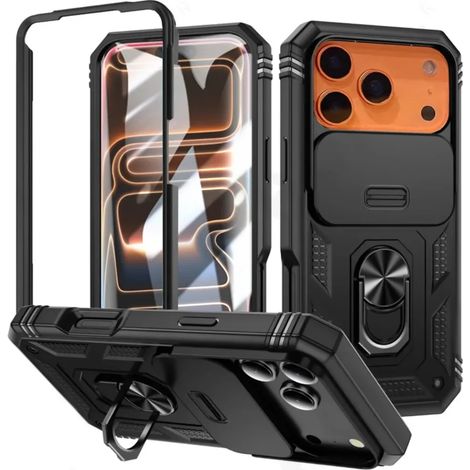 (Noir, iPhone 15 Plus) Support magnétique rotatif à 360° pour voiture, étui coulissant antichoc de qualité militaire pour appareil photo (1/5)