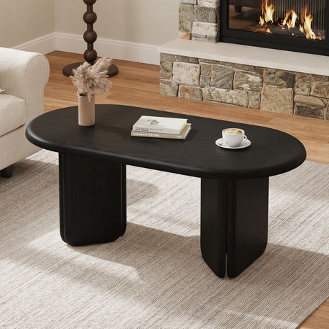 Couchtisch (99x50x40 cm), ovale Tischplatte, bis 40 kg belastbar, abgerundete Tischbeine, MDF, Schwarz (1/5)