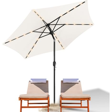 VINGO Ombrellone rotondo da giardino, protezione UV fino a UV30+, Inclinabile, supporto acve e LED, 270cm, Beige (1/5)