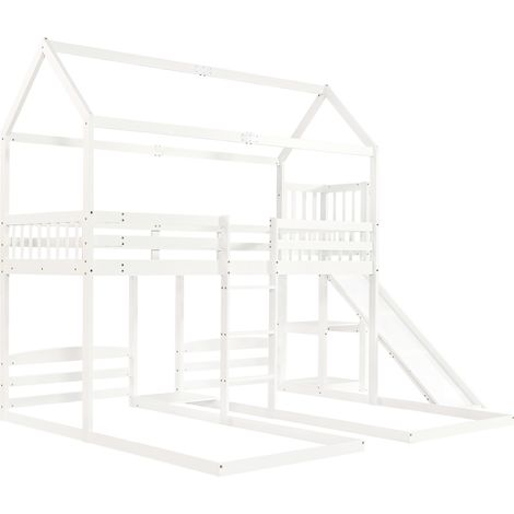 Litera infantil 90x200 cm con tobogán, techo lúdico, madera y MDF, blanco, MODENUIT (1/5)