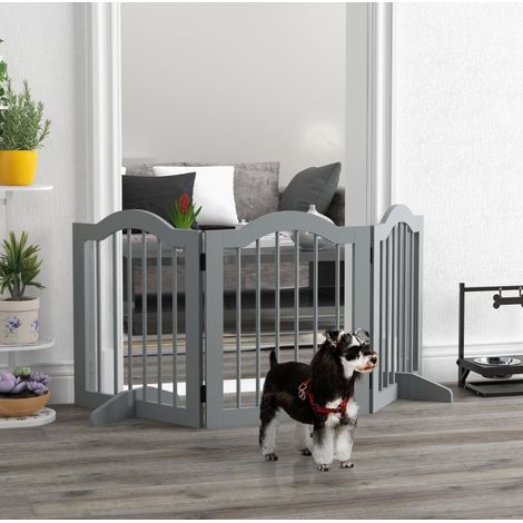 3-Panel-Hundegitter 154,5 x 61 cm, faltbar mit Tür, Hellgrau OKMYHOME (1/5)