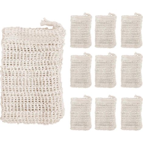 Lot de 10 sachets à savon en sisal naturel, pochettes de rangement pour savon exfoliant (1/5)