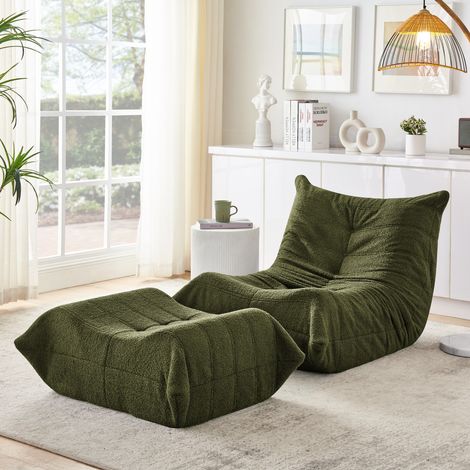 Poltrona relax Teddy verde con poggiapiedi – Morbido comfort, schiuma ad alta resilienza – Ideale per soggiorno/camera da letto (1/5)