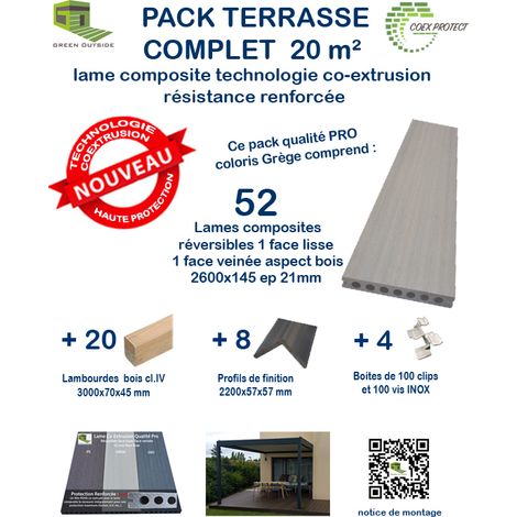 Kit complet 20 m² terrasse composite Coexprotect® coloris Grege
