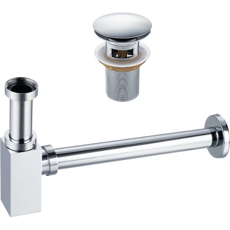BALNEO - ensemble bonde de lavabo Klik Klak A avec trop-plein chromée + siphon carré chromé en laiton - kit pour lavabo (1/5)