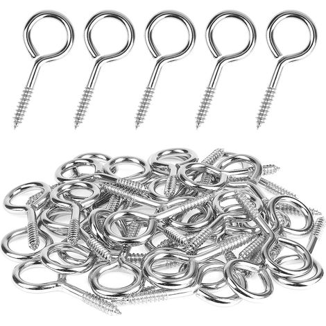 Lot de 10 vis à œillets en acier inoxydable M4 50 mm, vis à anneau, crochets à visser, œillets avec filetage en bois, crochets à œillets pour tendre une corde à linge pour guirlandes de Noël (1/5)