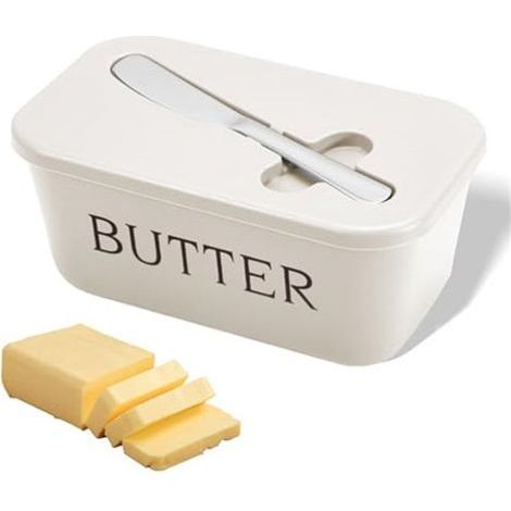 Beurrier avec couvercle et couteau - Convient pour le plan de travail - Beurrier hermétique - Convient pour le réfrigérateur ou la cuisine - Beurrier avec couvercle épais - Convient pour la cuisine ma (1/3)