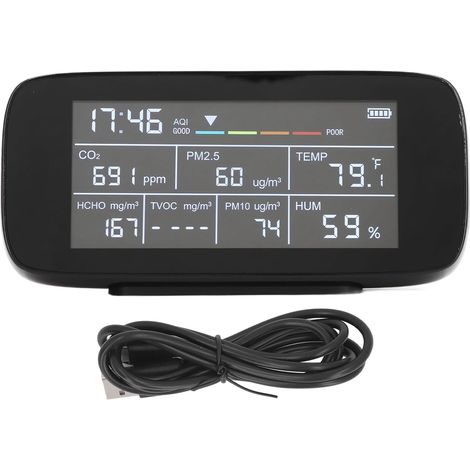 Compteur de CO2 Intérieur, Moniteur de qualité de L'air Multifonctionnel avec écran LCD, Testeur D'air Intérieur Précis et Sensible pour la Maison, le Bureau, la Voiture (1/5)