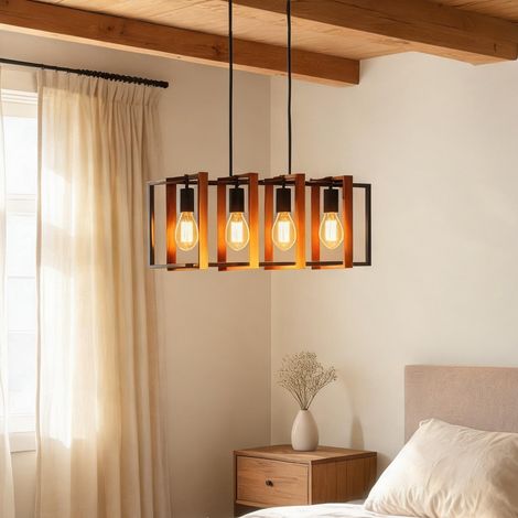Suspension noire en bois et acier 4 lumières orientables (1/5)