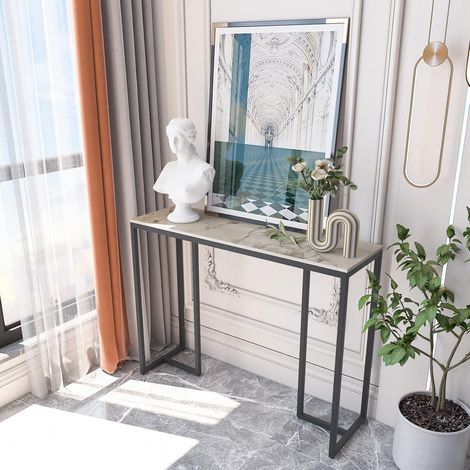 Tavolo Consolle Ingresso in Marmo Bianco Smeraldo freddo Pietra Sinterizzata Moderno 100cm (1/5)