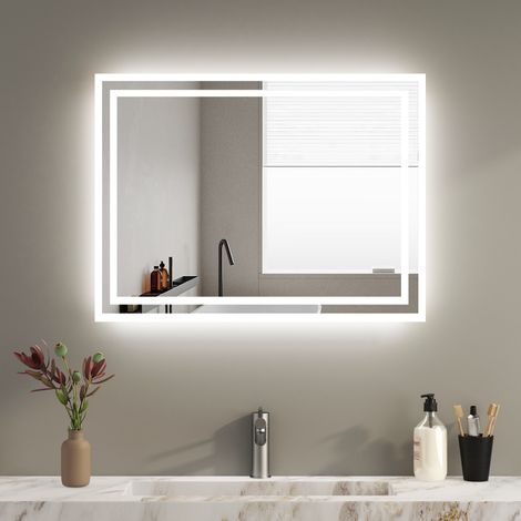 Badspiegel LED Badezimmerspiegel Badspiegel Energie Sparen , Kaltweißer Beleuchtung wandspiegel 60x40cm