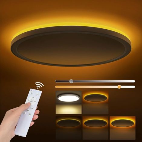 Plafonnier LED Dimmable 24W, Plafonnier Led avec Telecommande, Veilleuse Dimmable 1800K, Panneau 3000K-6500K, Plafonnier Rond LED Ultra Fin Adapté Aux Chambres Chambres d'enfants SalonsØ30CM [Classe é