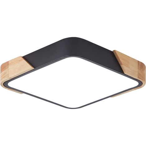 Plafonnier LED, Plafonniers Moderne en Bois, Luminaire Plafonnier Carré 30cm  30cm pour Chambre Cuisine Salon Salle à manger Couloir Bureau,  Lumière Blanche 6500K [Classe énergétique E]