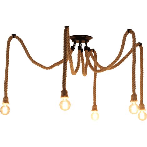 Industrie Vintage Kronleuchter Hanfseil DIY Pendelleuchte Höhenverstellbar Hängeleuchte 5 Flamme Deckenlampe