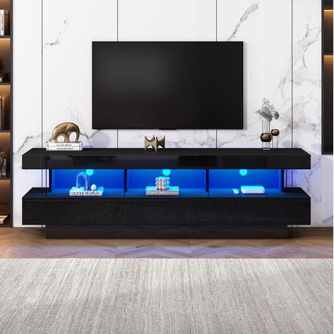 Mobile TV LED nero lucido con 3 ripiani in vetro OKMYHOME (1/5)