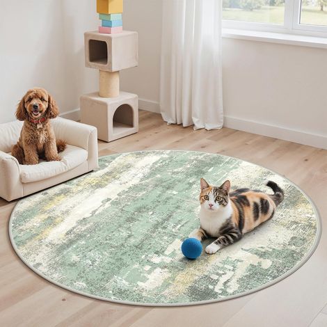 Tapis Salon Rond 120cm Résumé Lavable AntidéRapant Poil Ras, pour Chambre Salle a Manger Descente de Lit Bureau, Cuisine, Mousse D’automne (1/5)