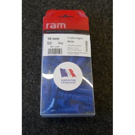 Cheville plastique bleu RC10 longueur 48mm (boîte de 50) avec collerette RAM