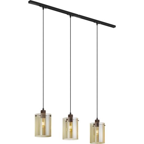 QAZQA Modern Track Lighting System Black with 3 Pendant Lamps of