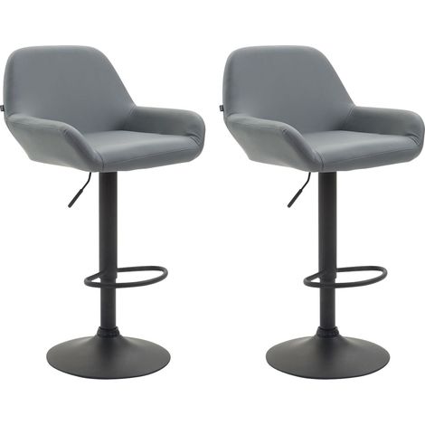 Lot de 2 tabourets de bar moderne et confortable en synthétique gris pieds trompette en métal noir TDB10219