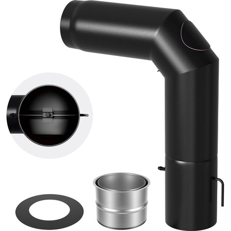 Jiubiaz Kit tubo de estufa Ø150 mm,90°,con registro de limpieza y válvula de tiro,acero de 2 mm,hasta 600 °C,para estufa de leña (1/5)