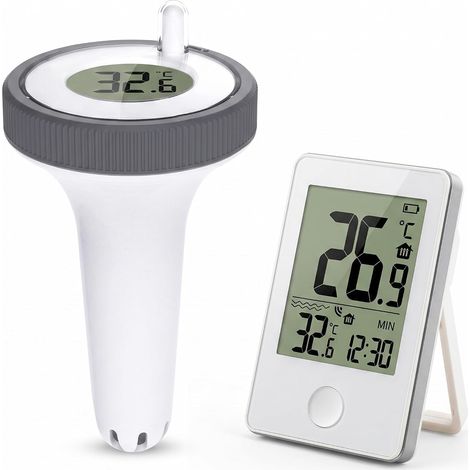 Thermomètre de piscine radio-piloté flottant, Thermomètre d'eau numérique avec moniteur intérieur et portée de 60m, Thermomètre d'étang étanche pour piscine, bassin de poissons rouges (1/5)