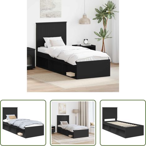 vidaXL Cadre de lit Noir 75 x 190 cm Bois de pin massif (1/5)