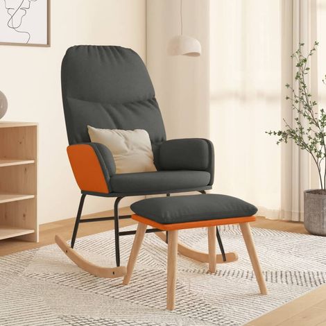 Chaise à bascule Fauteuil berçant - Chaise de salon avec tabouret Gris foncé Tissu BonneVie-76383 (1/5)