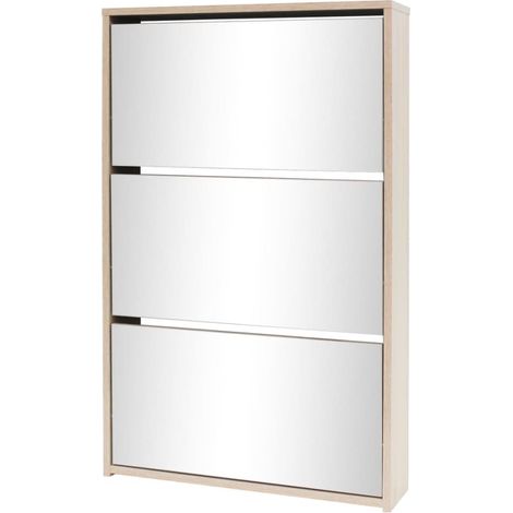Meuble à chaussures 3 étagères miroir 63 x 17 x 102,5 cm Chêne marron