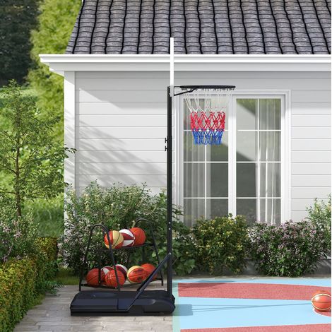 Canestro da basket con supporto regolabile 179-209 cm, ruote, acciaio, multicolore OKMYHOME (1/5)
