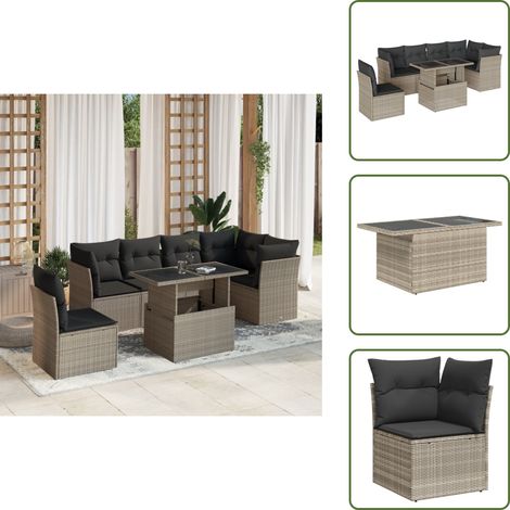 vidaXL Salon de jardin avec coussins 7 pcs gris clair résine tressée (1/5)
