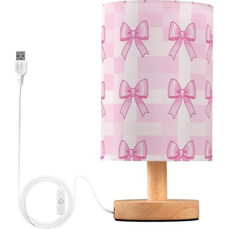 Kcldeci Lampe de chevet rose avec nœuds roses pour chambre à (1/5)