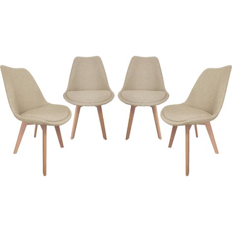 sweeek - Lot de 4 chaises scandinaves revêtement tissu taupe. pieds bois de hêtre - Nils (1/5)
