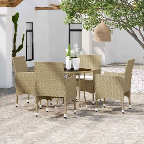 Ensemble à manger de jardin 5 pcs-Salon de jardin Résine tressée Beige (1/5)