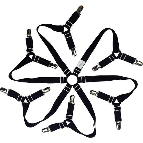 Feuille Sangles - Fixation Triangle 6 Côtés - Bandes Élastiques Réglables avec Pinces Métalliques Chromées - Pour Drap de Lit Toutes Tailles - Lot de 1 (1/5)