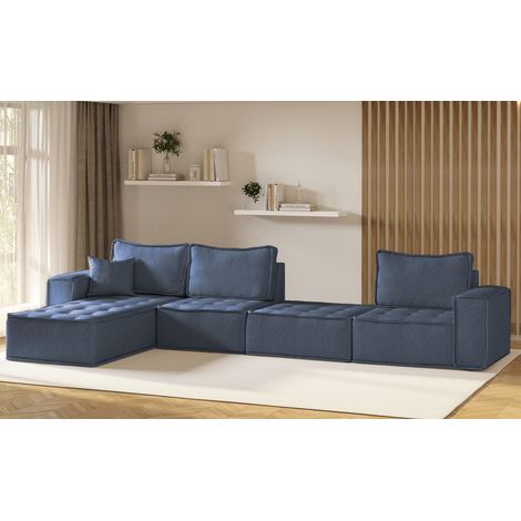 Ecksofa Modulsofa 4-teilig SANDE XL Stoff Raven Blau Ottomane Links (1/5)