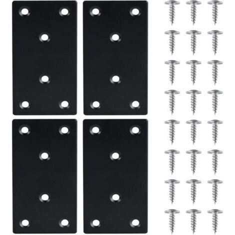 Pair 4 Pièces Équerre Fixation Plate Plaques de Réparation en Acier Inoxydable Plaques Perforées avec VisEquerre Métal, 48971.8mmPlaque Acier Noir,pour la Réparation Réparation Connexion Meubles (1/4)