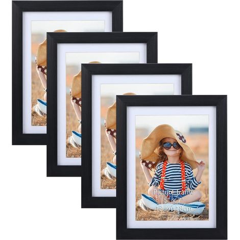 EXYGLO 4er Set Bilderrahmen 13x18 Schwarz mit Passepartouts 15x20 Wand Tisch (1/5)