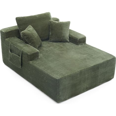 Sofá Convertible de Pana con Bolsillos Laterales, Cojines de Respaldo y Decorativos, Verde (1/5)