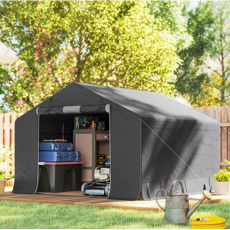 Capanno da giardino portatile 3 x 3 m, tenda porta bici, tetto grigio scuro OKMYHOME (1/5)