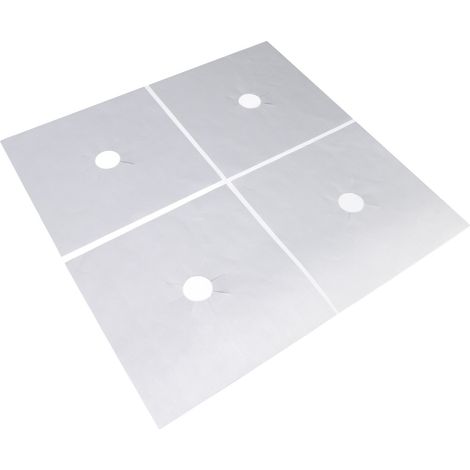 Lot de 4 protections de brûleurs de cuisinière à gaz avec revêtement PTFE antiadhésif, couleur argent, 27 x 27 cm, épaisseur 0,1 mm (1/5)