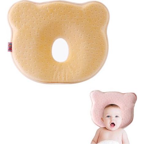 Oreiller bébé anti-tête plate – 23 x 26 x 3 cm – De 0 à 12 mois – Protection douce du cou – Jaune (1/5)