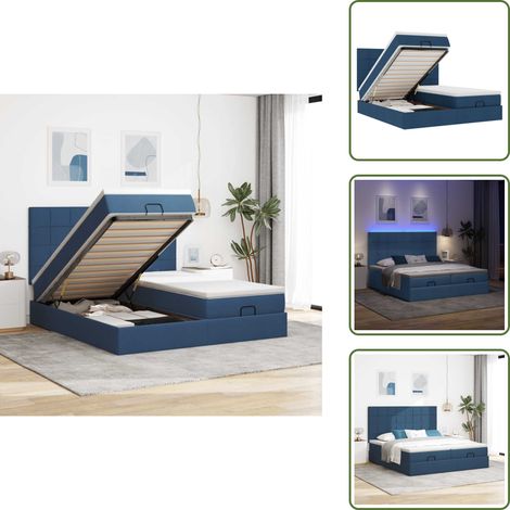 Coprimaterasso lavabile - vidaXL Struttura Letto Pouf con Materassi Blu 200x200 cm in Tessuto - Luci a LED