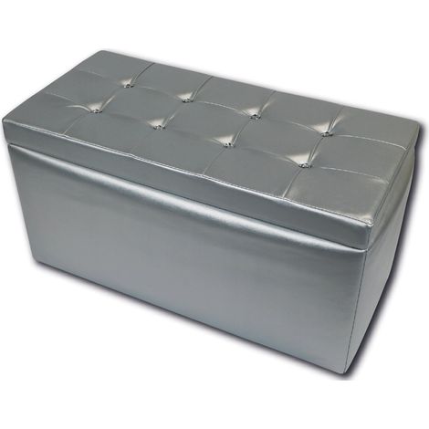 Baule Cassapanca Pouf Contenitore in Similpelle Silvia Argento (1/2)