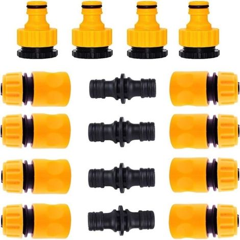 lot de 16. raccords pour tuyaux d'arrosage. 8 pièces de tuyaux à connexion rapide 1/2". 4 pièces de raccords doubles et 4 pièces de raccords 3/4". raccords pour tuyaux d'arrosage en plastique (1/4)