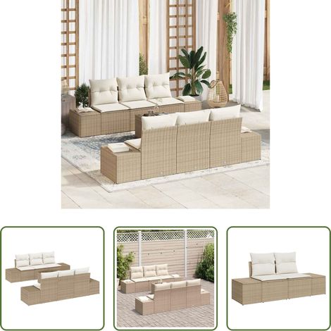 vidaXL Poly-Rattan - Sofa Set mit Kissen 7 pcs Beige Poly Rattan (1/5)
