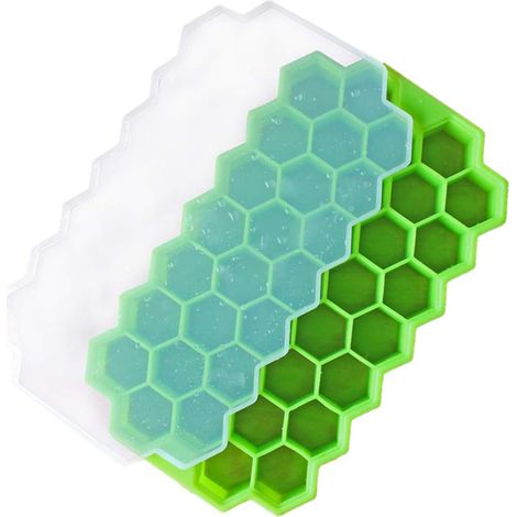 Lot de 2 bacs à glaçons en silicone avec couvercle, pour 74 glaçons (1/5)